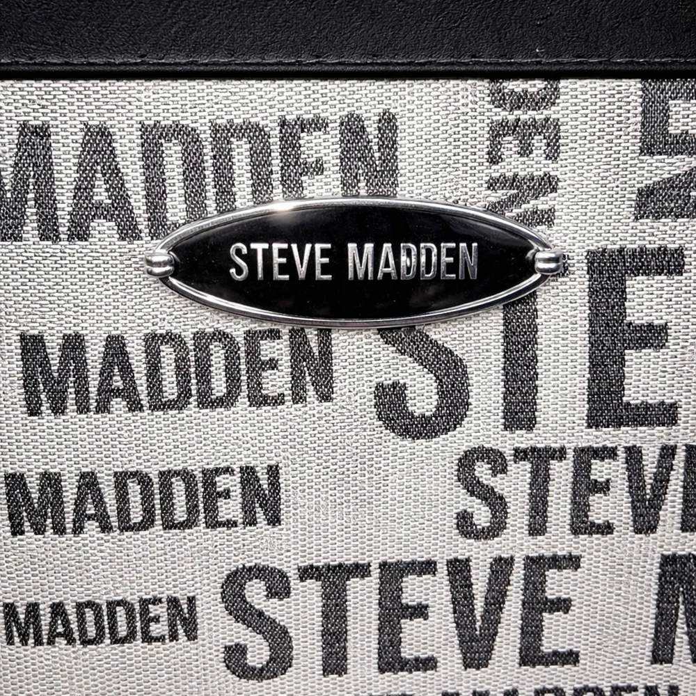 🆕️Steve Madden Baramina Weekender Duffle Bag Black White Travel Tote + Pouch
